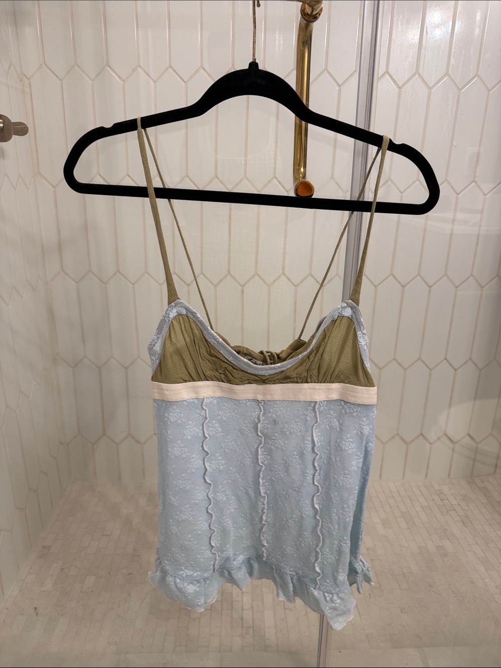 Free People Intimates - Light Blue Lace Camisole with Olive Accents